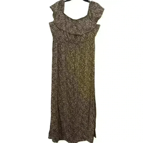 Old Navy XL Ruffle Sleeve Midi Dress in Brown Leaf Print - Picture 3 of 3